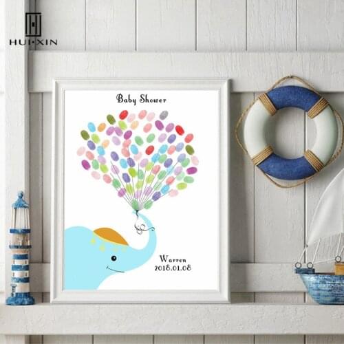 Cute Blue Cartoon Elephant Free Name And Date DIY Fingerprint Signature Guestbook For Children Baptism Birthday Party Decoration