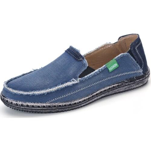 2021 Summer New Mens Denim Canvas Shoes Lightwight Breathable Beach Shoes Fashion Casual Slip-On Soft Flat Loafers Big Size Hot