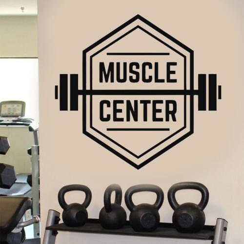 Muscle Centre Gym Sign Workout Bodybuilding Weights Wall Decal Home Decor Interior Window Sticker Fitness Sport Wallpaper A476