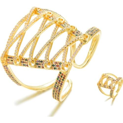 KellyBola Luxury Women Bridal Wedding ladies Wide shoelace Bangle Ring Set 2PCS For Full Micro Cubic Zirconia Noble Jewelry