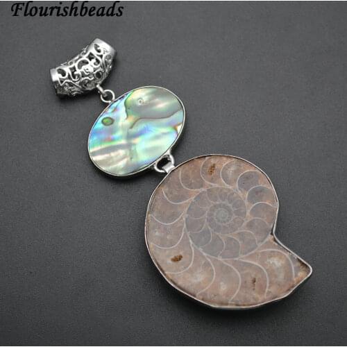 Natuarl Brown Ammonite Abalone Shell Double Layer Stone Necklace Pendant Big Size Jewelry Supplies