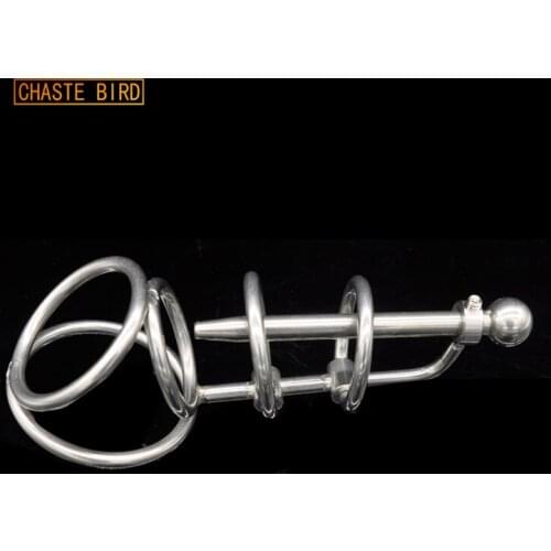 Stainless Steel Male Penis Training Chastity Device with Urethra Catheter Chastity Belt Cock Cage Virginity Lock,Ring Lock A079