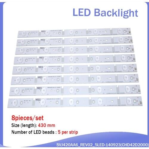 New 8 pieces/sets 430mm LED Backlight strip for 42D2000N SVJ420AA6-REV02-5LED-140923(CHD42D2000)