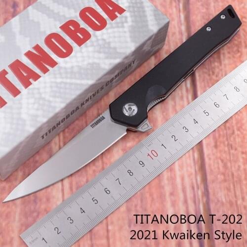 TITANOBOA New T202 Ceramic Ball Bearing Real D2 blade G10 handle Camping Kitchen Hunting Outdoor pocket EDC tool folding Knife