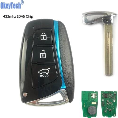 OkeyTech Remote Car Key For Hyundai Genesis 2013 2014 2015 Santa Fe Equus Aze 3 Buttons 433mhz ID46 Chip Fob Blank Uncut Blade