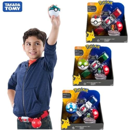Original In Box Pokemon Toys Pokeball With Belt Action Figure Model Toys Retractable Belt Gifts for Children Kids Toys