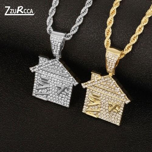 Iced Out Cute House Pendant Necklace Rhinestone Tennis Link Chain Necklace for Women Men Hip Hop Jewelry corrente masculina