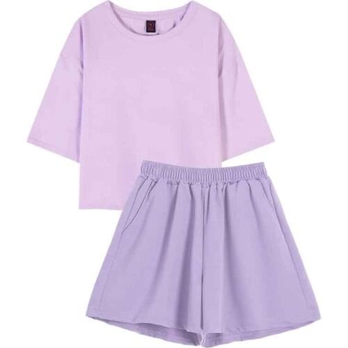 Sleepwear Set Solid Color Soft Clothes Two Piece Set Summer Kawaii Pajama Shorts Pijamas Women Cotton Shorts Korean Style Suit