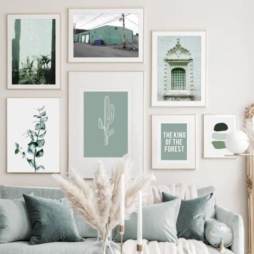 Nordic Poster Green Leaf Cactus Window Abstract Shape Print Wall Art Canvas Painting for Living Room Interior Decoration Picture