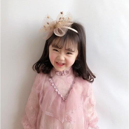 Korean Girls Yarn Lace Bow Mesh Dot Hair Bows Headbands Cute Kids Hairbands Girls Headwrap Head Band School Headwear Headdress