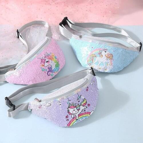 Unicorn Fanny Pack Women Teenager Girls Sequins Waist Bag Pink Shoulder Belt Bags Kids Waist Packs Chest Bag Phone Pouch