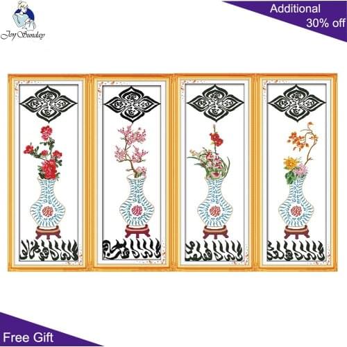 Joy Sunday Blue And White Porcelain ML054 ML055 ML056 ML05714CT 11CT Flowers Muslim Home Decor Embroidery DIY Cross Stitch kits
