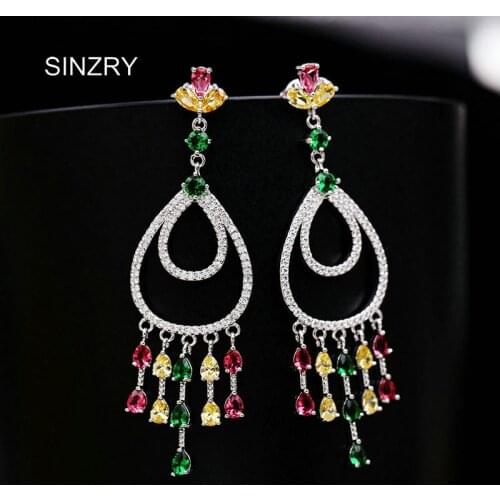 SINZRY Brand 2018 NEW cubic zirconia dazzling waterdrop earrings women colorful tassel bridal earrings fashion Korean jewelry