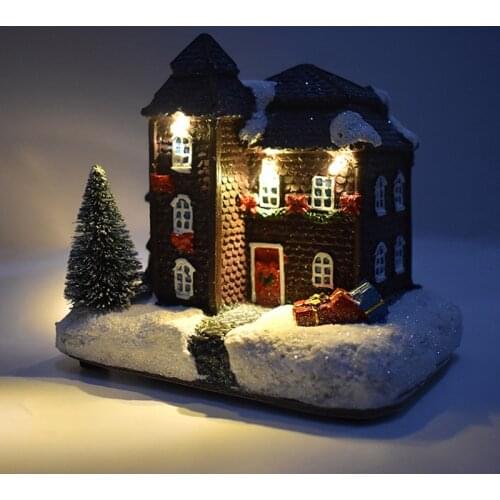 Snow House With LED Light Christmas Decoration for Home Desktop Decor New Year Gift Resin Christmas Scene Village