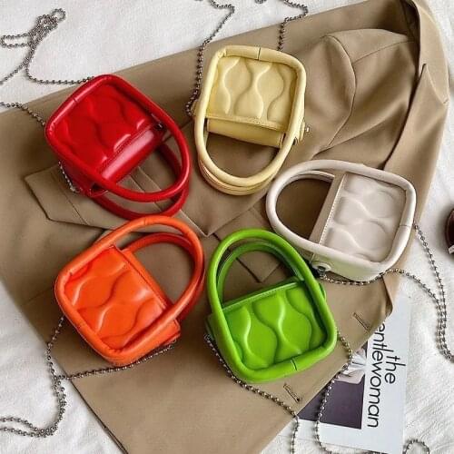 Mini Soft Top-Handle Bag for Women Crossbody Handbag Vintage Solid PU Leather Tote Small Messenger Bags Chains Small Purse 2021