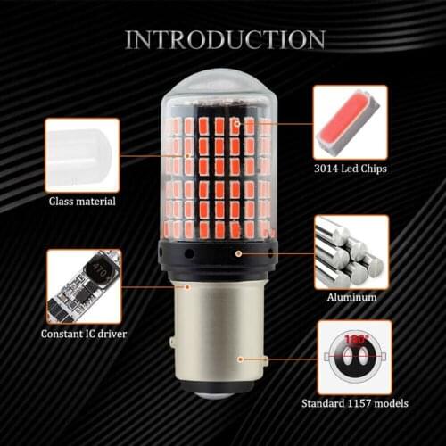 Canbus LED Light P21W BAY15D 1157 Side marker Turn Signal 2800LM 3014 144SMD