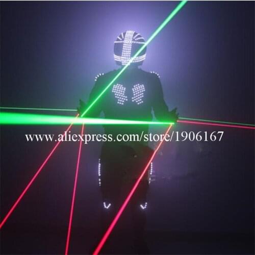 Led Luminous Robot Men Suit Illuminated Led Helmet Stage Performance DJ Show Red Green Laser Man Gloves Party Props Clothes