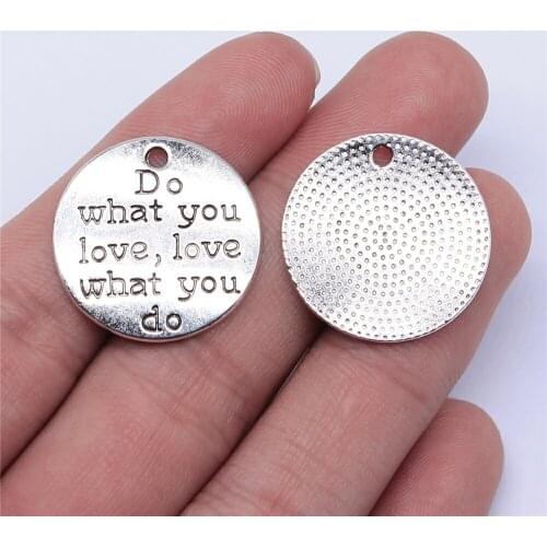 Tristana 10pcs 24x24mm Antique Silver Color Do What You Love, Love What You Do Charms Pendant For Jewelry Making