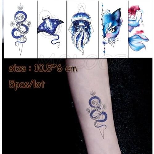 Temporary Tattoo Sticker snake cat mermaid jellyfish triangle waterproof fake Tatto for women kid men small size sell in lot