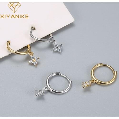 XIYANIKE 925 Sterling Silver Four Petals Micro-inlaid Zircon Earrings Female Simple Sweet High Quality Ear Accessories Wedding