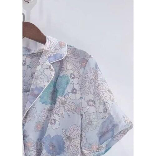 Women Shirt French Elegant Summer 2021 Commuter Lace Sunflower Fresh Printed Bordered Shirt Top