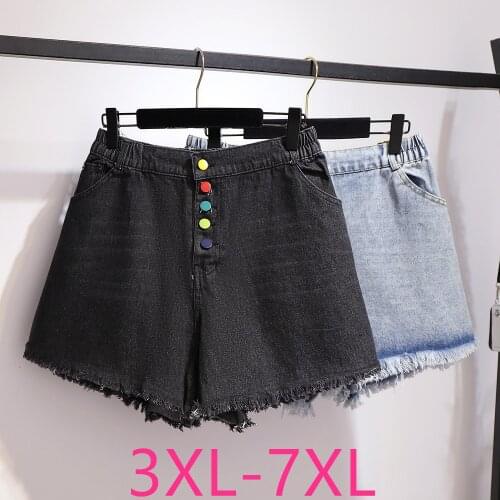 New summer plus size denim shorts for women large loose casual elastic waist button wide leg shorts blue black 4XL 5XL 6XL 7XL