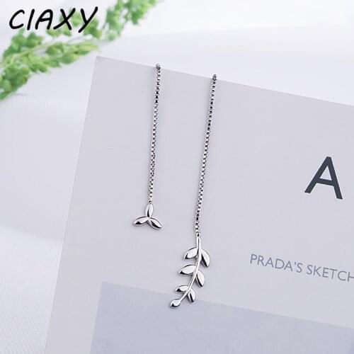 CIAXY 925 Sterling Silver Asymmetric Forest Olive Branch Ear Line Earrings for Women Small Fresh Leaf Earring Creative Jewelry