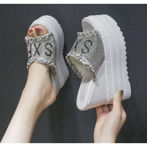 Crystals Wedges super High Heels summer sandals women slippers 2021 beach Platform slippers flip flop high platform heels 13cm