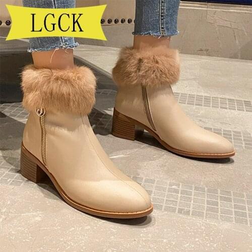 Plus Size 34-39 Cow-suede-leather Boots Natural-fur Warm Winter Boots Women Boots Non-slip Waterproof Winter Ankle Snow Boots