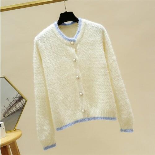 2021 autumn and winter temperament new imitation mink long-sleeved round neck cardigan womens loose top knitted sweater