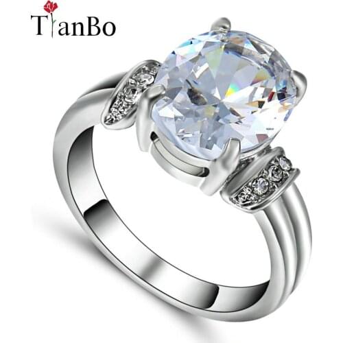 TianBo Female Green / Clear Oval Ring Fashion White & Black & Gold Colour Jewelry Wedding Size 9 Rings For Women Birthday Stone