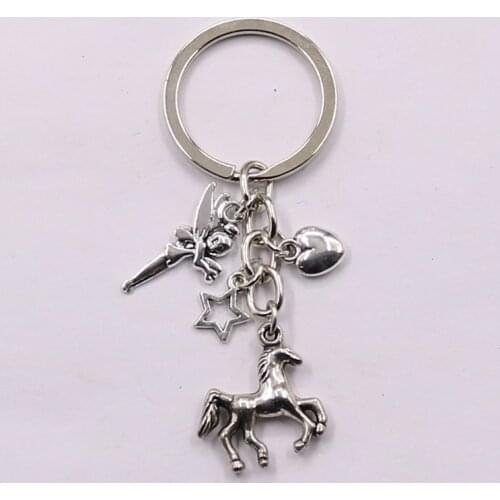 1pcs Fairy horse Charms Key Chains Silver Star Heart Key Ring For Women And Girls Gifts Lover Jewelry Key Chains