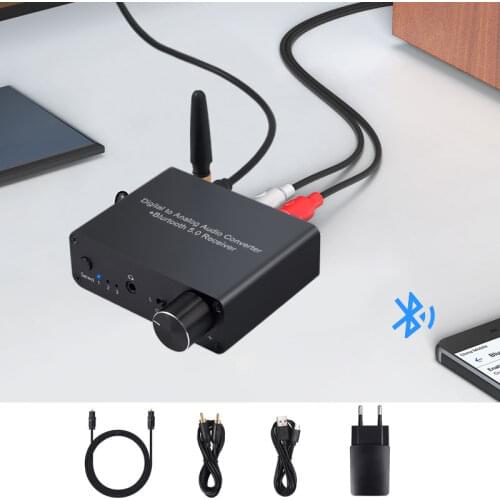 192kHz Digital to Analog Converter Bluetooth-Compatible DAC With Headphone Amplifier Volume Control Optical Coaxial to RCA 3.5mm