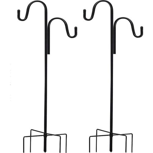 2 Pack Shepherd Crook Hooks Adjustable with 5 Prong Base,for Bird Feeders,Flower Ball, Plant and Christmas Decorations
