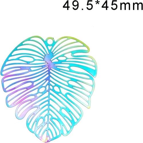 20pcs Gradient Color Vacuum Plating Stainless Steel Hollow Out Leaves Shape Jewelry Making Supplies Charms 49.5*45mm