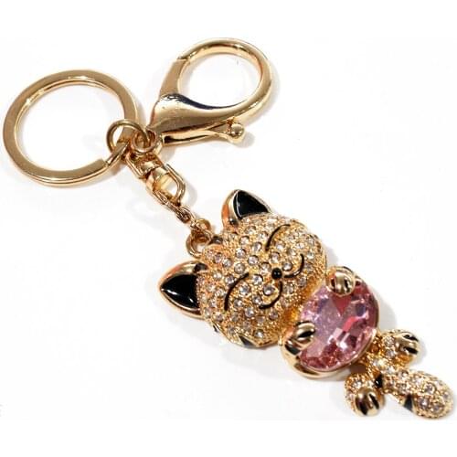 2020 New Fashion Alloy Crystal Cat KeyRing Fashion Jewelry Charms Key Chain Bag Car Trinket Gift Souvenirs Wholesale
