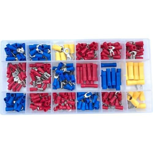 280PCS/Box Ring Insulated Male Female Disconnector Spade Butt Wire Connector Terminal Set Block Electrical Crimp Cable Red Blue