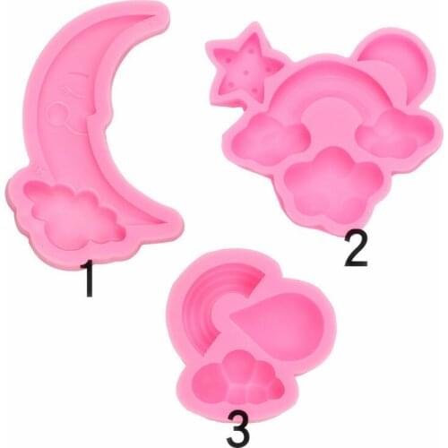 3PCS/ set of clouds, white clouds, rainbow, moon and stars, silicone fondant mold, cake chocolate decoration, soft pottery clay