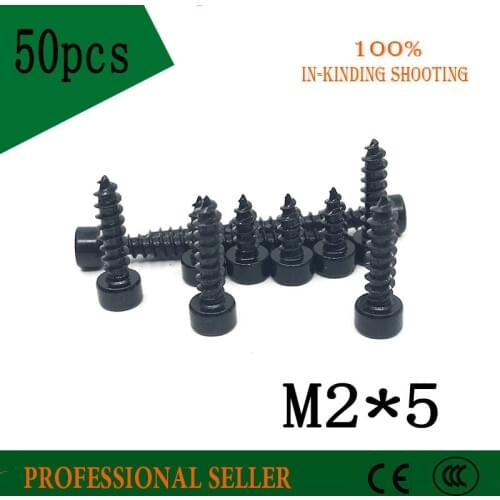 50pcs/lot Carbon Steel With Black M2*5 M2 x 5 Hexagon Socket Cap Head self tapping screw Model Screw