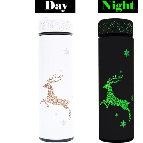500ml Portable Luminous Insulated Cup Bottle 304 Stainless Steel Water Bottle Vacuum Flasks Insulated Cup Elk Stars Pattern