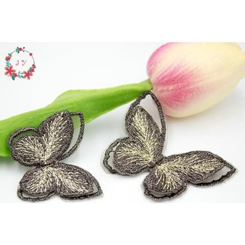 20PCS/lot Black Embroidery Mesh Butterfly Applique 4cm/5.5cm Translucent Double layer for Party Decor, Doll Embellishment