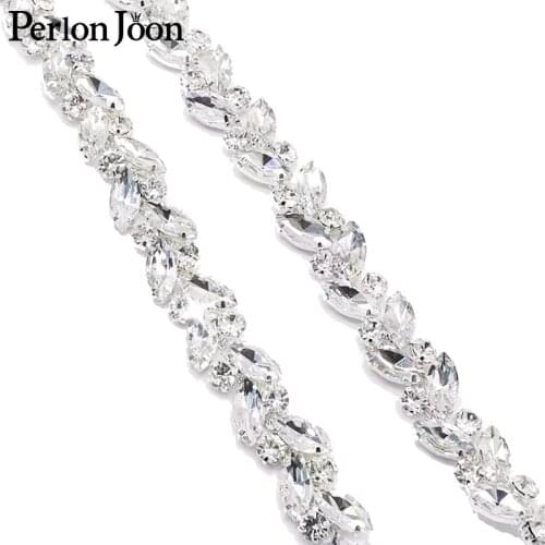 1 yard leaves AB color glass crystal chain rhinestone trim plat silver crystal chain decoration wedding dress accessories ML108