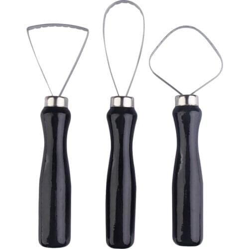Black 3 Pcs/Set Scraper Wood Pottery Clay Sculpture Big Loop Tools With Steel Flat Wire Clay Pottery Ceramic Sculpture Tools Set