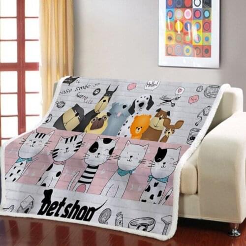 Cat Friends Print Cartoon Animals Sherpa Fleece Throw Blanket Couch Cover Large Bedspread Warm Air Conditioner Blanket on Sofa