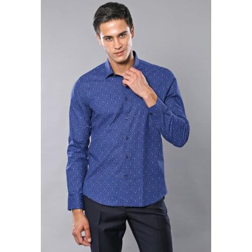 Patterned Blue Long Sleeve Shirt Wessi