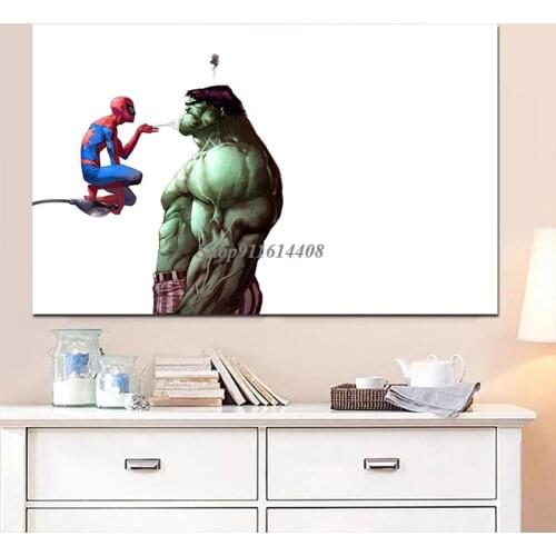 Canvas Painting Funny Cartoon Marvel Anime Spiderman Hulk Daily Life Prints and Posters Wall Art Pictures Kids Living Room Decor