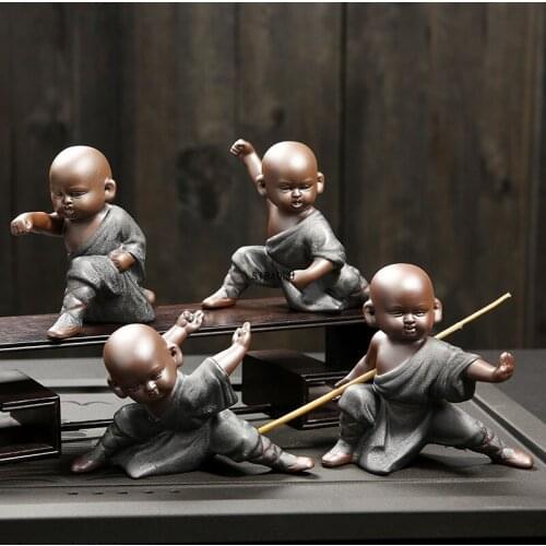 Chinese Purple Sand Tea Pet Kung Fu Monk Ceramic Handicraft Ornaments Tea Set Ceremony Figure Gifts decorations for home