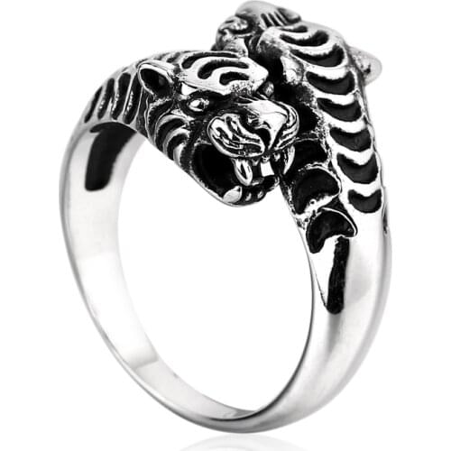 Stainless steel ring Double Tiger Head jewelry For Man Personality Biker Animal ring