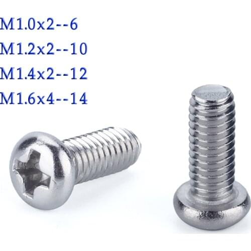 M1.0 M1.2 M1.4 M1.6 ISO7045 DIN7985 Stainless Steel Cross Recessed Round Pan Head Screws Phillips Screws for Clocks Cellphones