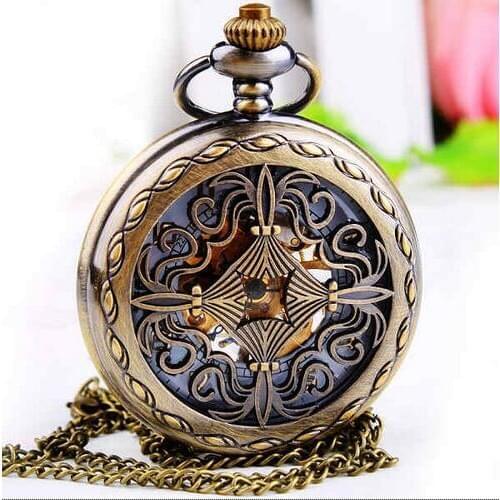 2020 Luxury Retro Chinese Knot Style Skeleton Hand Wind Mechanical Pocket Watch With White Dial Pendant Clock for Men Woman